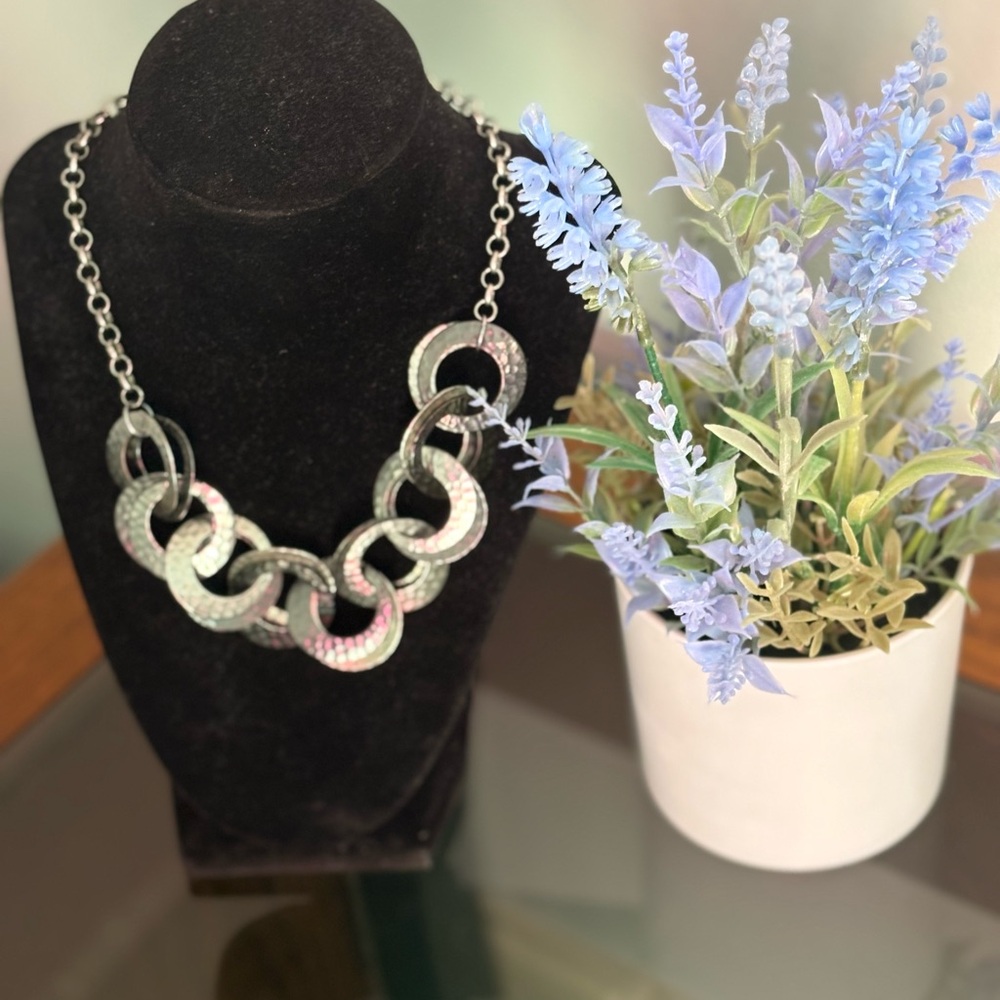 Hanmered Silver Chain Necklace - Costume
